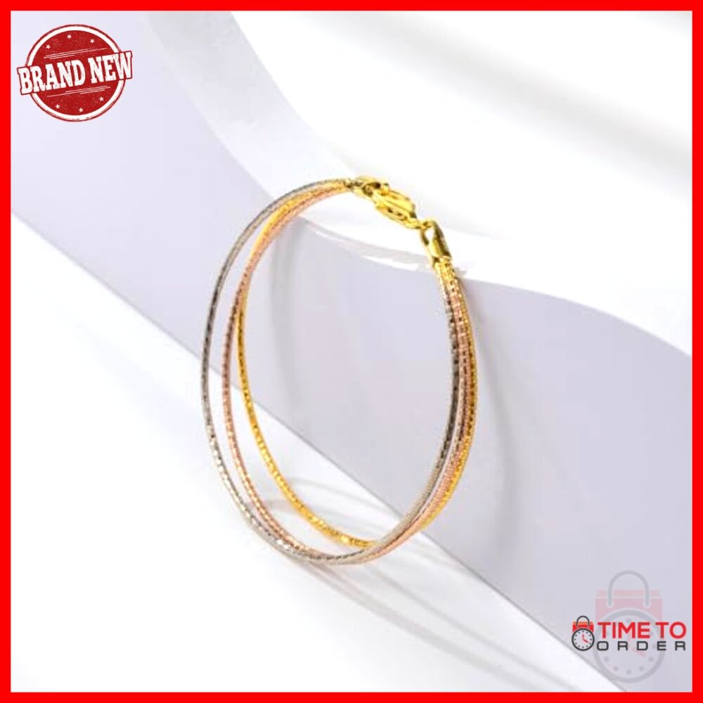 Sterling Silver Tri-Color Stackable Link Chain Br… - image 5